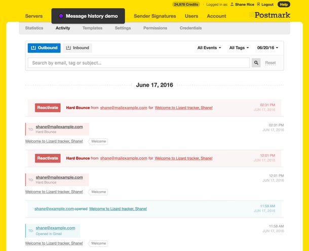 Postmark Inbox Postmark's searchable activity feed show's a near real-time sequence of ...