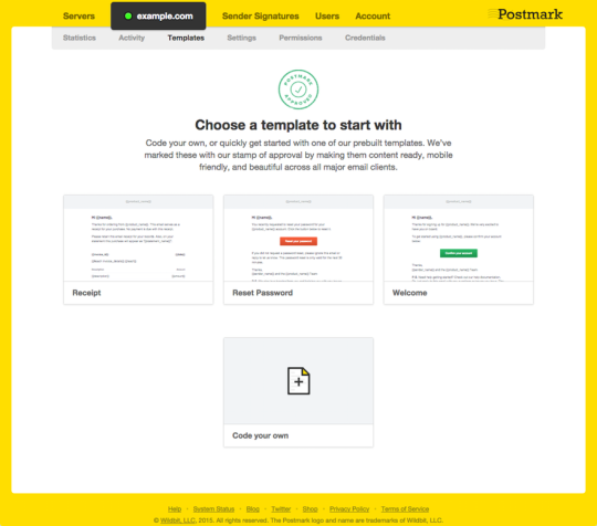 Postmark Inbox Screenshot of the new Postmark template chooser.
